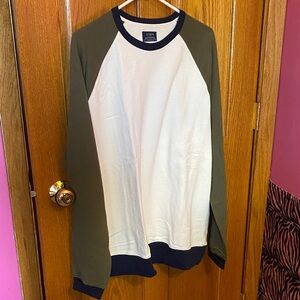 J.Crew Olive and White Raglan Top